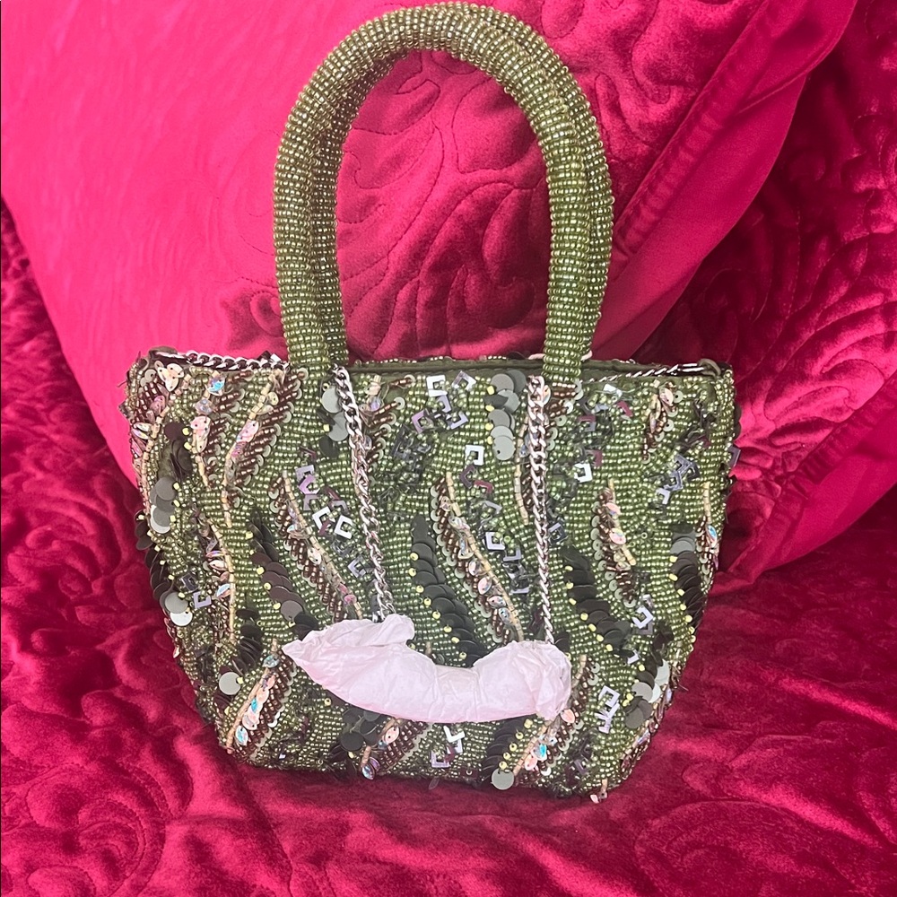 Chic Green Beaded Mini Bag